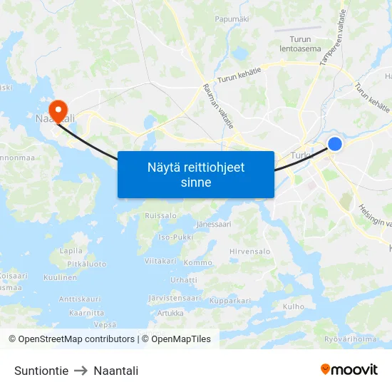 Suntiontie to Naantali map
