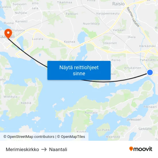 Merimieskirkko to Naantali map
