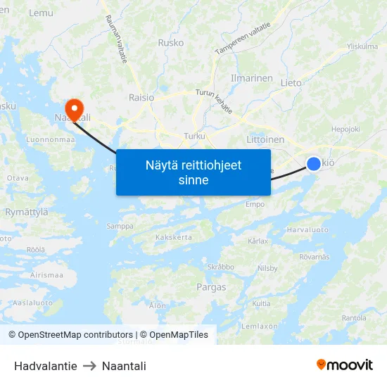 Hadvalantie to Naantali map