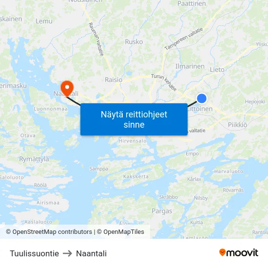 Tuulissuontie to Naantali map