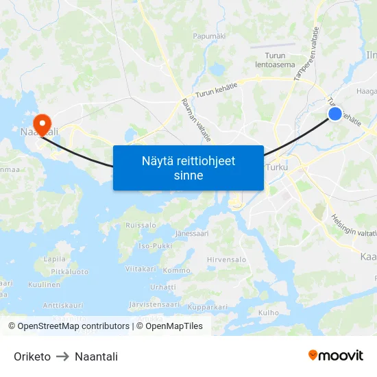 Oriketo to Naantali map