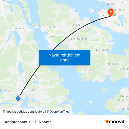 Antinrannantie to Naantali map