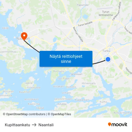 Kupittaankatu to Naantali map