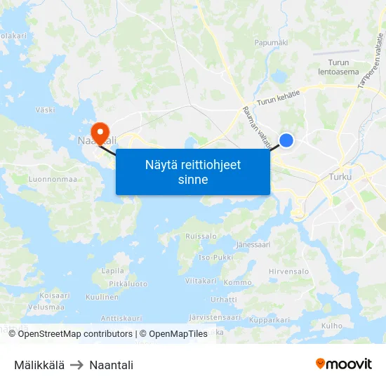Mälikkälä to Naantali map