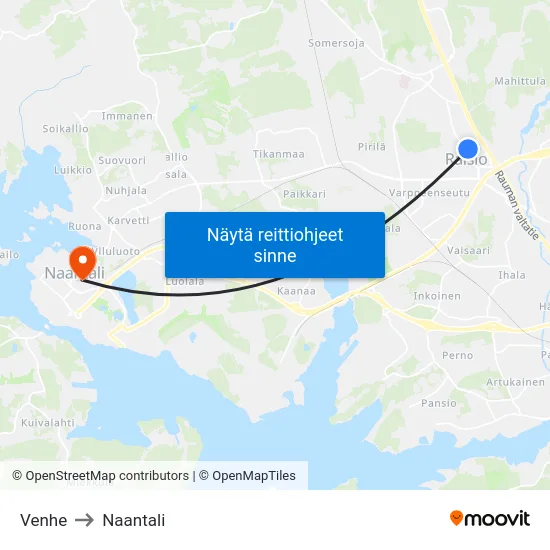 Venhe to Naantali map