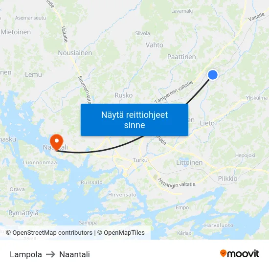Lampola to Naantali map