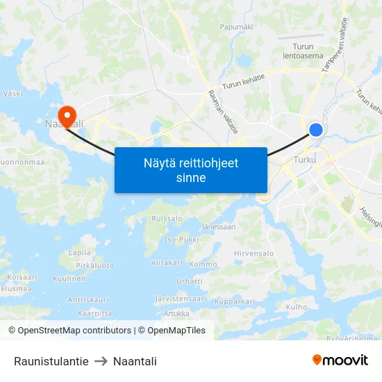 Raunistulantie to Naantali map