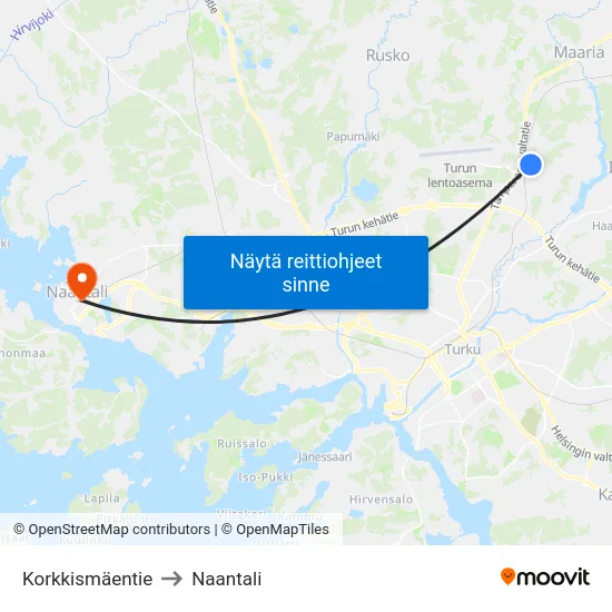 Korkkismäentie to Naantali map