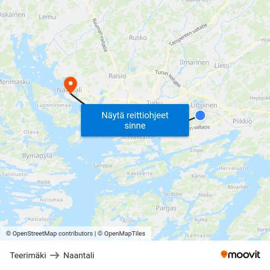 Teerimäki to Naantali map