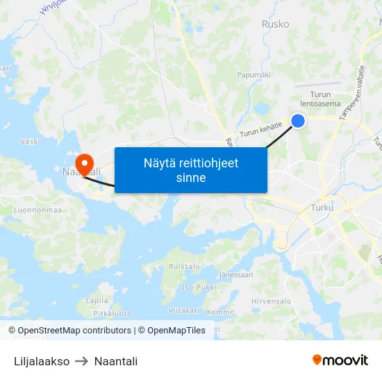 Liljalaakso to Naantali map