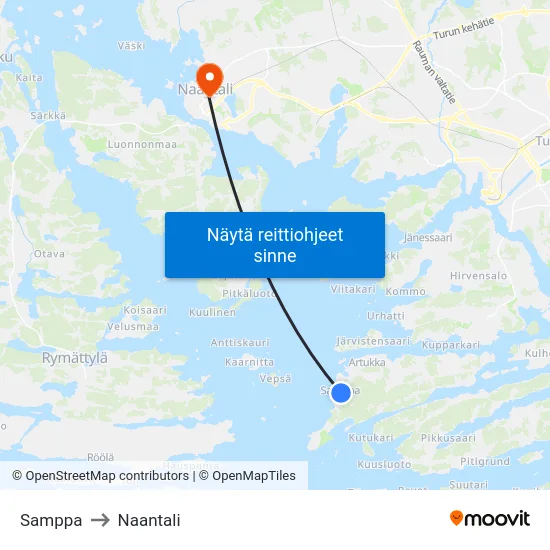 Samppa to Naantali map