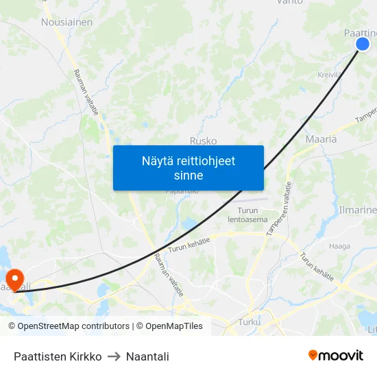 Paattisten Kirkko to Naantali map