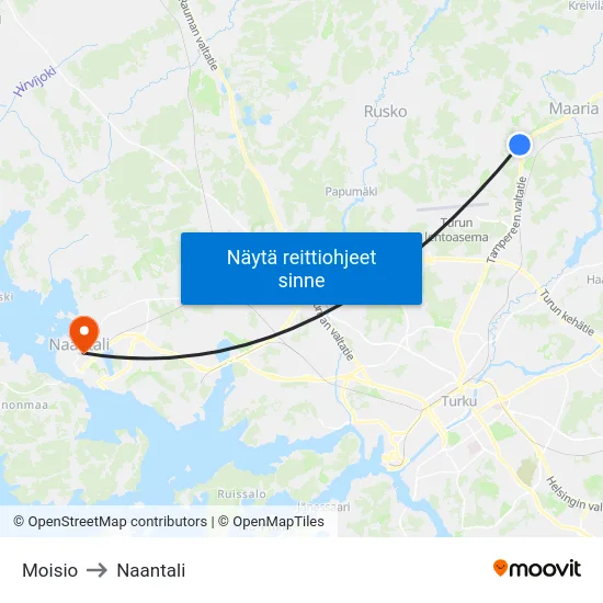 Moisio to Naantali map