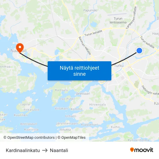 Kardinaalinkatu to Naantali map