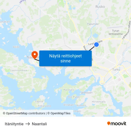 Itäniityntie to Naantali map