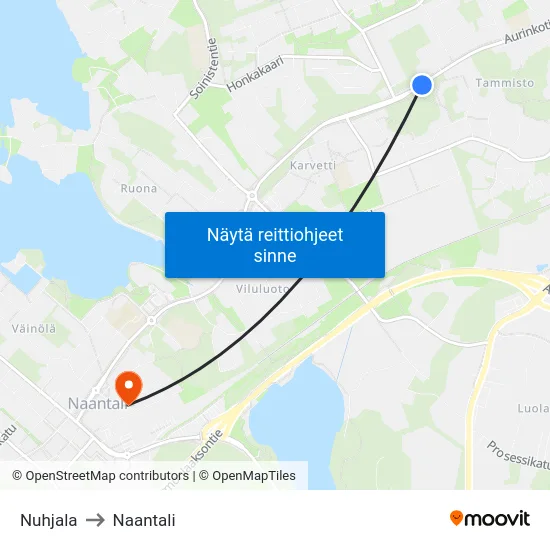 Nuhjala to Naantali map