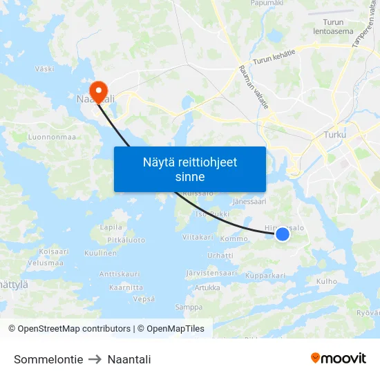Sommelontie to Naantali map