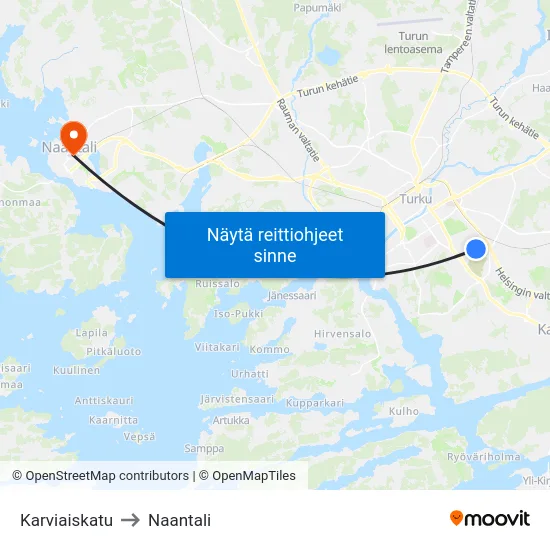 Karviaiskatu to Naantali map
