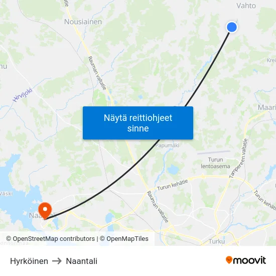 Hyrköinen to Naantali map