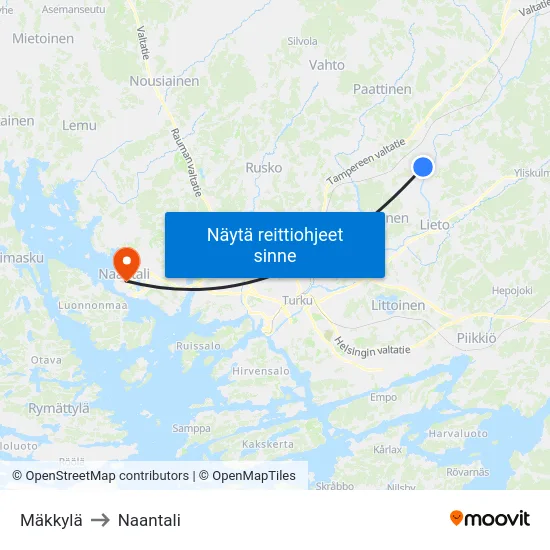 Mäkkylä to Naantali map