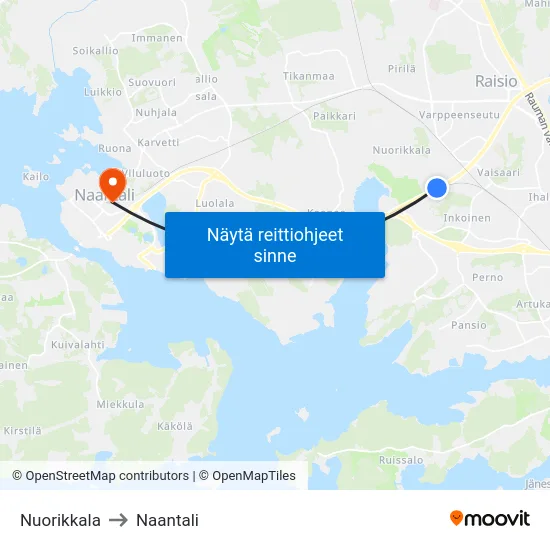 Nuorikkala to Naantali map