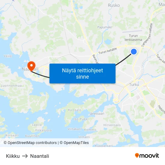 Kiikku to Naantali map