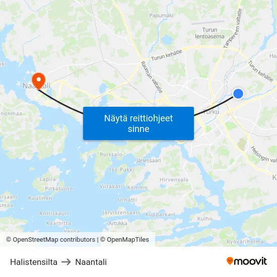 Halistensilta to Naantali map