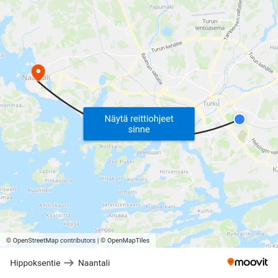 Hippoksentie to Naantali map