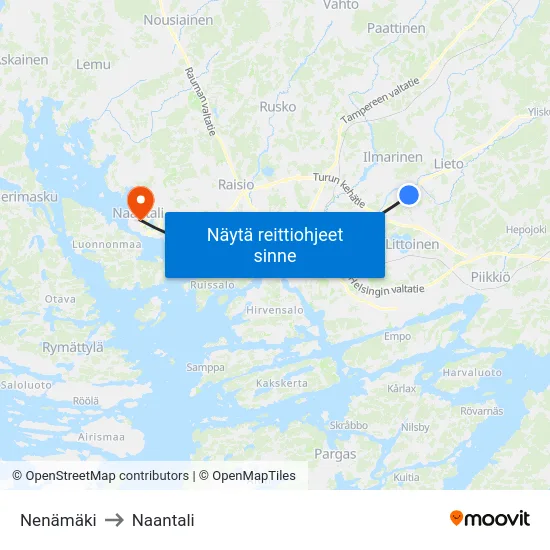 Nenämäki to Naantali map