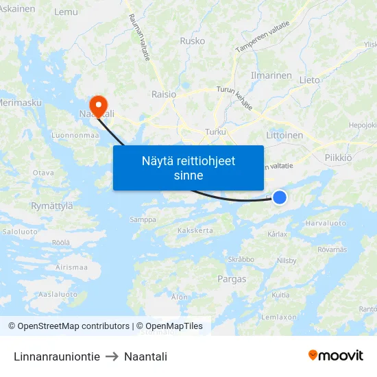 Linnanrauniontie to Naantali map