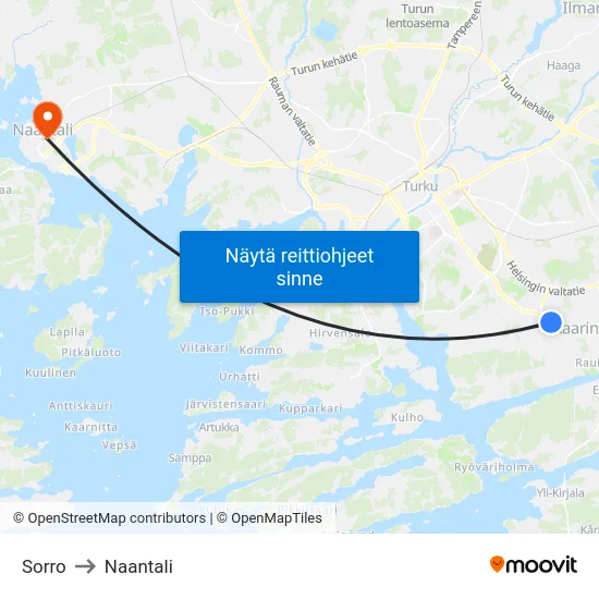 Sorro to Naantali map