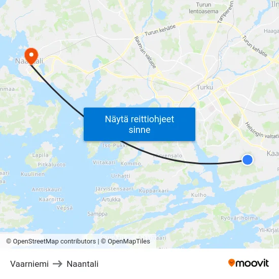 Vaarniemi to Naantali map