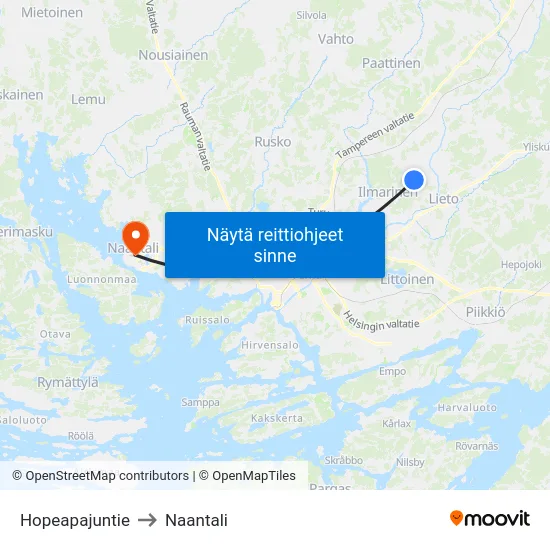Hopeapajuntie to Naantali map