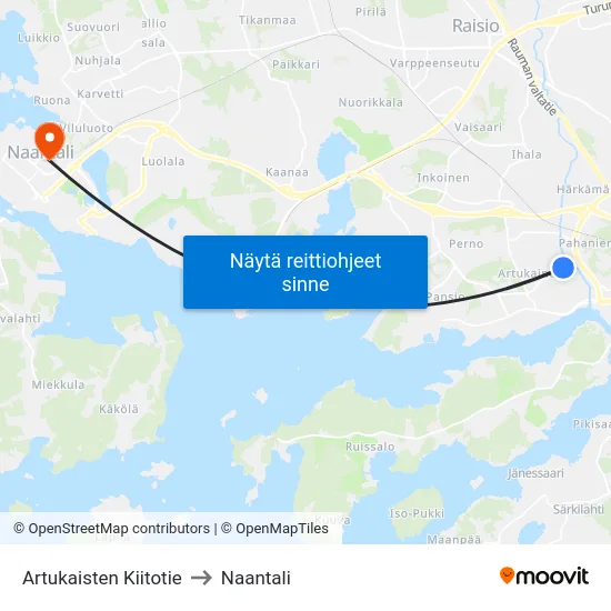 Artukaisten Kiitotie to Naantali map