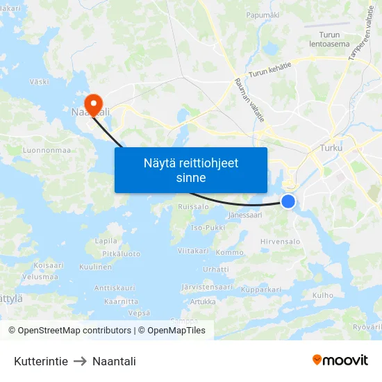 Kutterintie to Naantali map