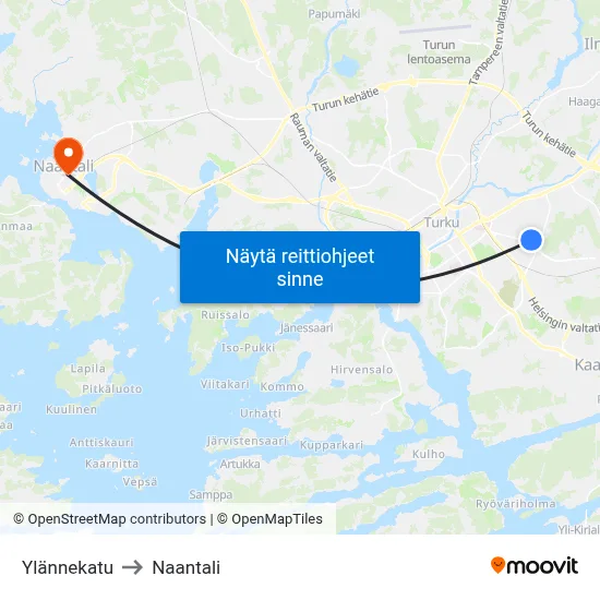 Ylännekatu to Naantali map