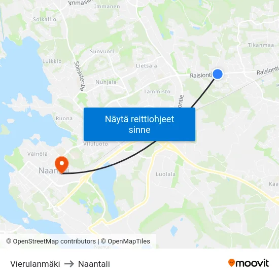 Vierulanmäki to Naantali map