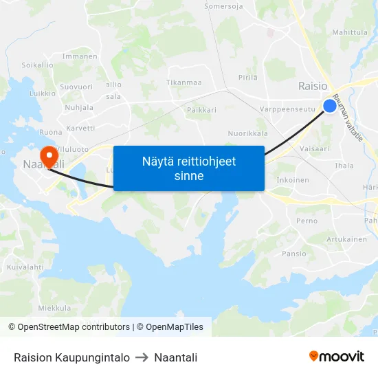 Raision Kaupungintalo to Naantali map