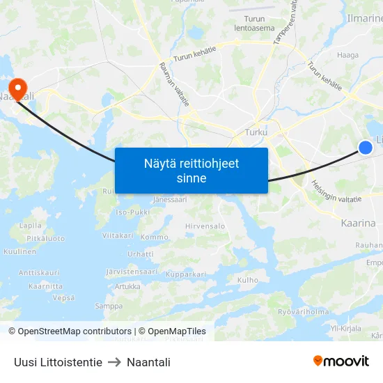 Uusi Littoistentie to Naantali map