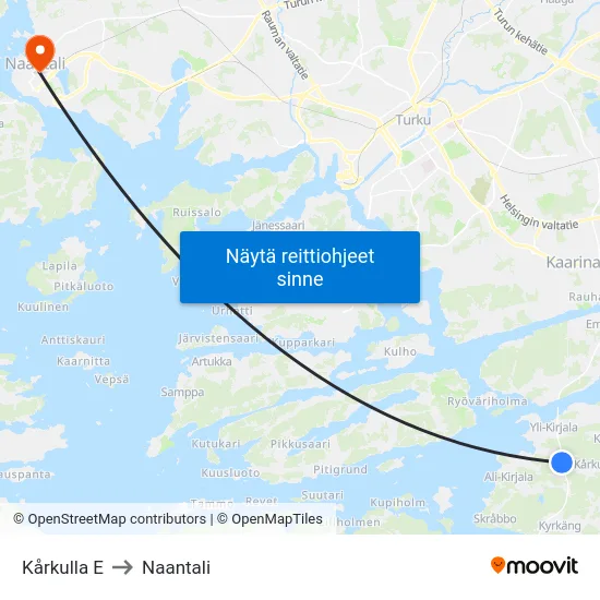 Kårkulla E to Naantali map