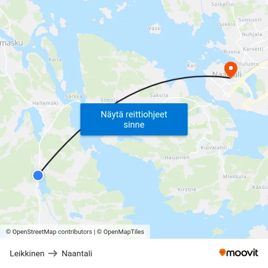 Leikkinen to Naantali map