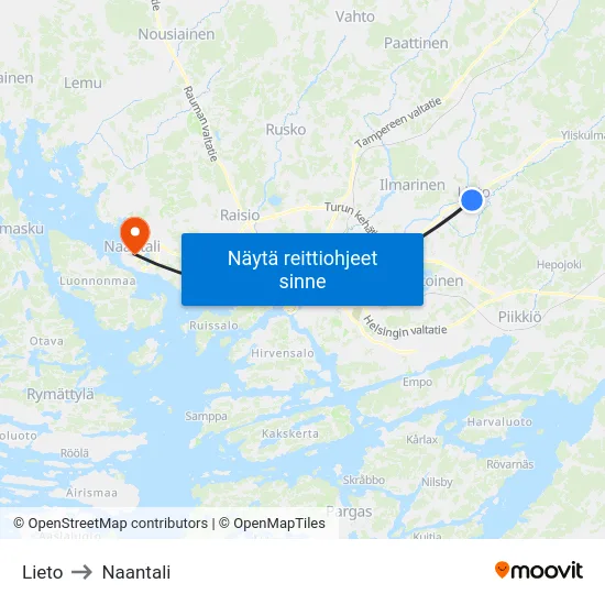 Lieto to Naantali map