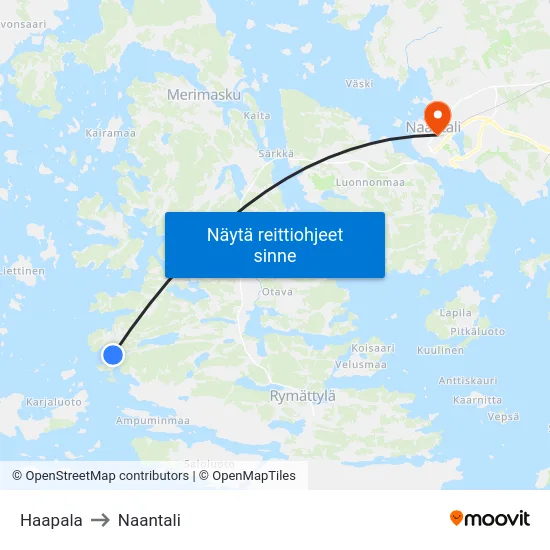 Haapala to Naantali map