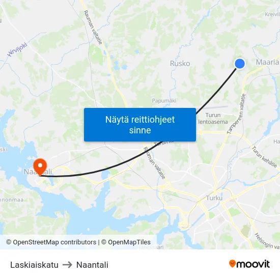 Laskiaiskatu to Naantali map