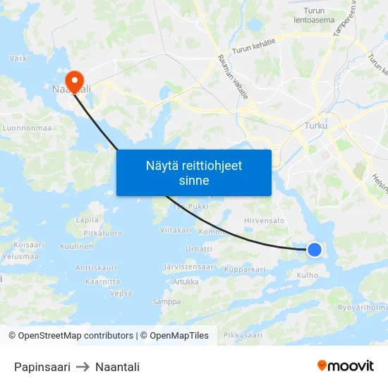 Papinsaari to Naantali map