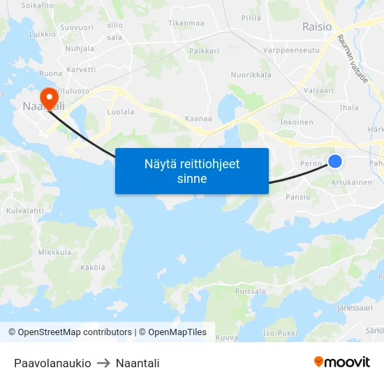 Paavolanaukio to Naantali map
