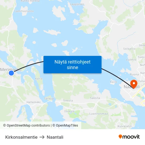 Kirkonsalmentie to Naantali map