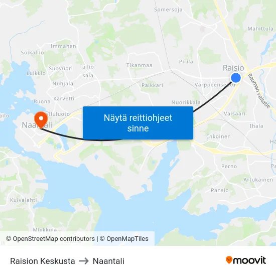Raision Keskusta to Naantali map