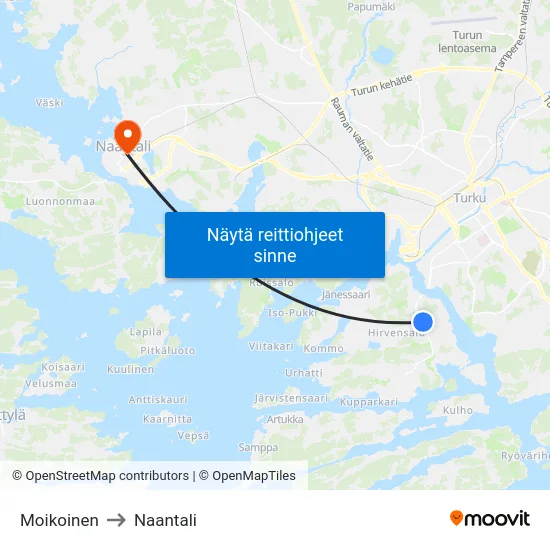 Moikoinen to Naantali map
