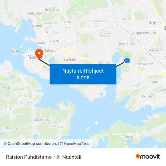 Raision Puhdistamo to Naantali map